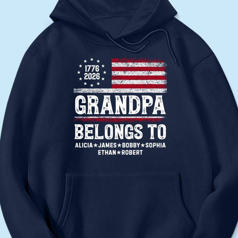 Proud American Grandpa Custom Kids Names Nation Flag American 250th Anniversary - Personalized Shirt - Father's Day Gift For Dad, Grandpa