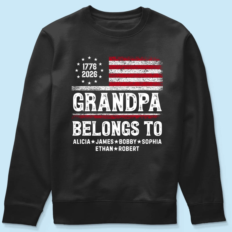 Proud American Grandpa Custom Kids Names Nation Flag American 250th Anniversary - Personalized Shirt - Father's Day Gift For Dad, Grandpa