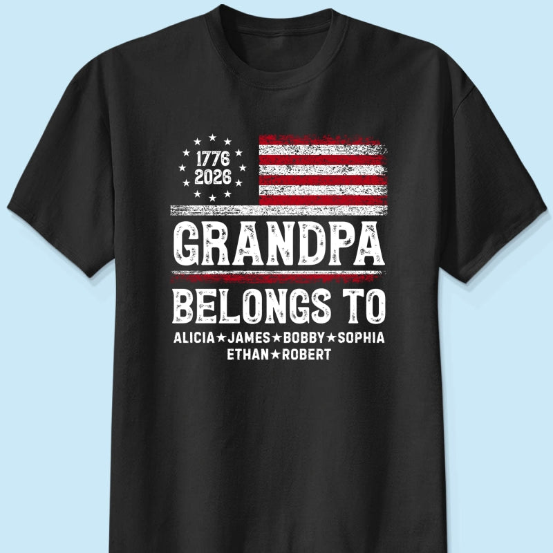 Proud American Grandpa Custom Kids Names Nation Flag American 250th Anniversary - Personalized Shirt - Father's Day Gift For Dad, Grandpa