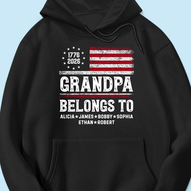Proud American Grandpa Custom Kids Names Nation Flag American 250th Anniversary - Personalized Shirt - Father's Day Gift For Dad, Grandpa
