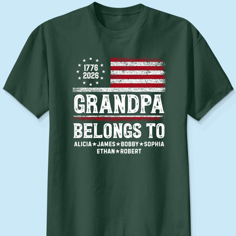 Proud American Grandpa Custom Kids Names Nation Flag American 250th Anniversary - Personalized Shirt - Father's Day Gift For Dad, Grandpa
