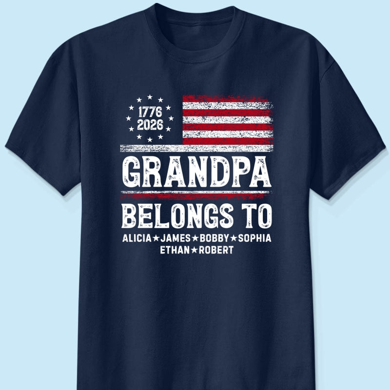 Proud American Grandpa Custom Kids Names Nation Flag American 250th Anniversary - Personalized Shirt - Father's Day Gift For Dad, Grandpa