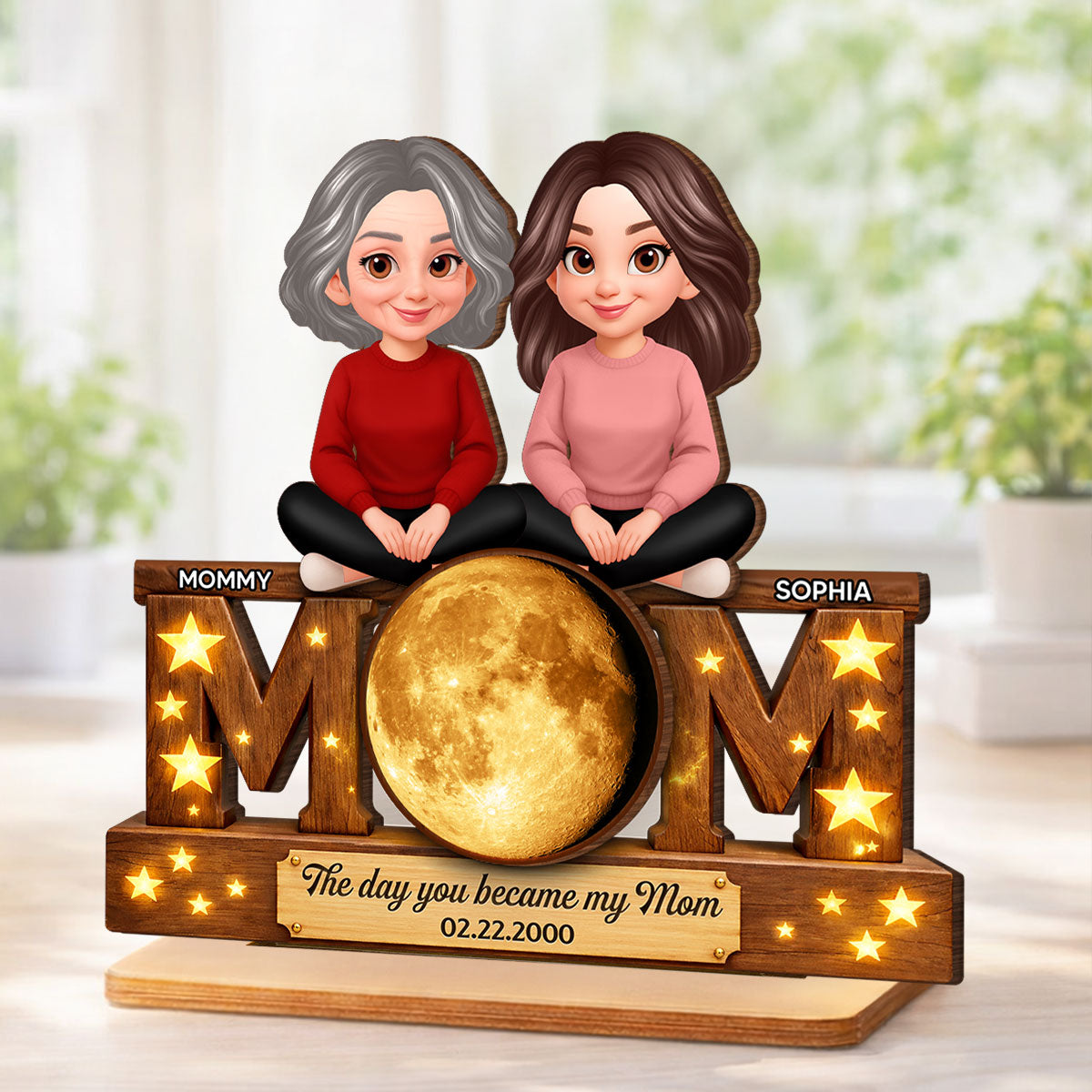 The Day You Became My Mom Custom Moon Phase - Personalized 2-Layered Wooden Plaque - Heartfelt Gift For Mom, Grandma