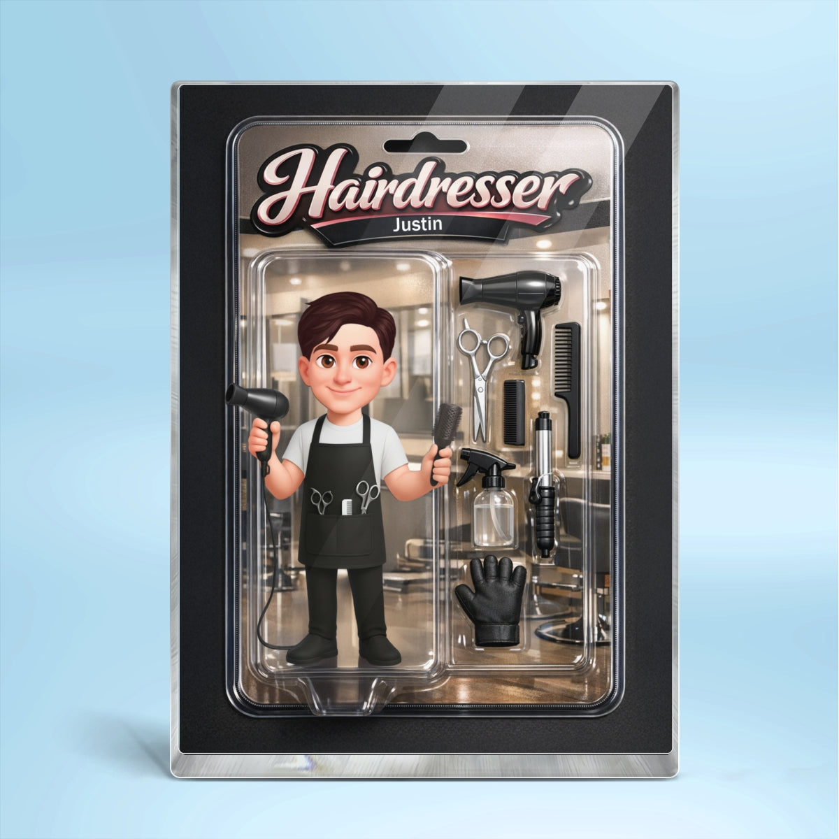 3D Effect Man Hairdresser Action Figure - Personalized Acrylic Block Plaque - Gift For Hairdressers