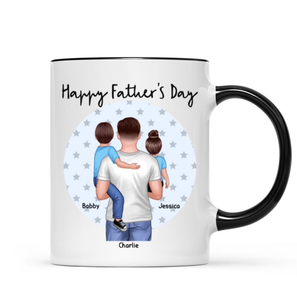 Dad Holding Kids Star Circle Personalized Mug
