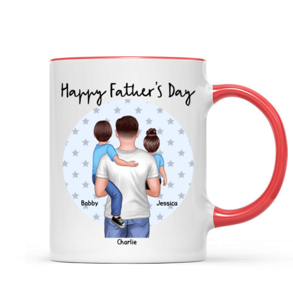 Dad Holding Kids Star Circle Personalized Mug