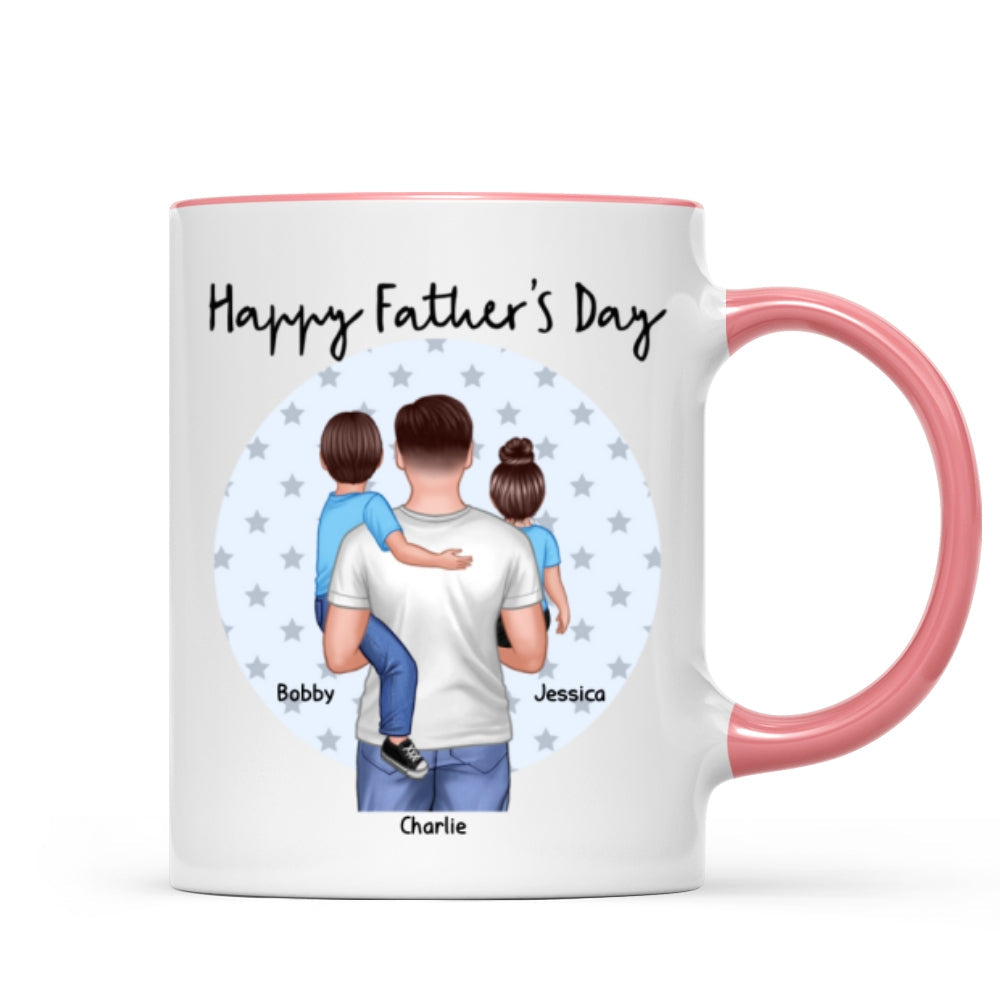 Dad Holding Kids Star Circle Personalized Mug