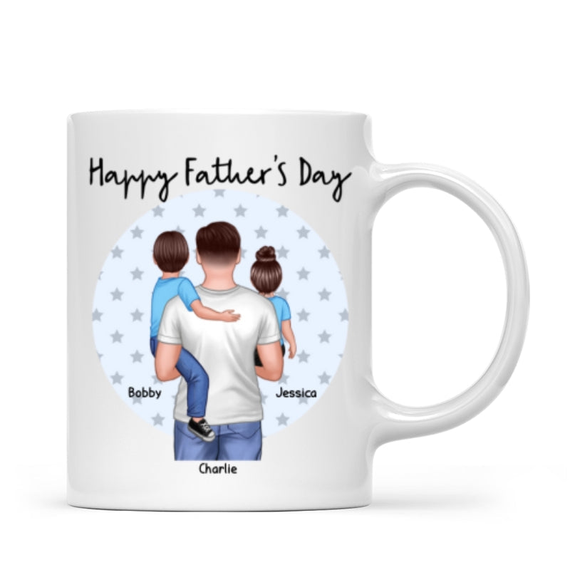 Dad Holding Kids Star Circle Personalized Mug