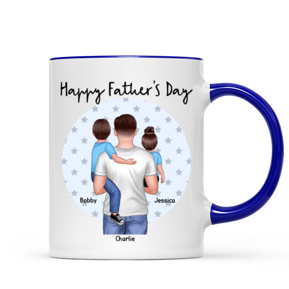 Dad Holding Kids Star Circle Personalized Mug