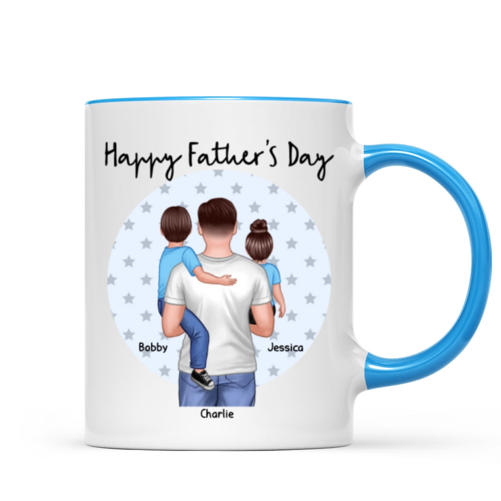 Dad Holding Kids Star Circle Personalized Mug