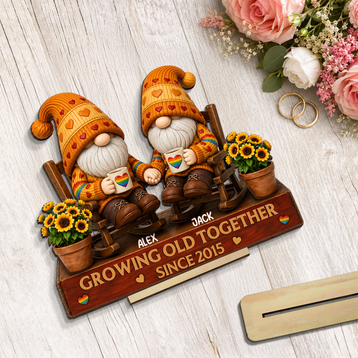 LGBT+ Couple Growing Old Together - Personalized 2-Layered Wooden Plaque - Gift For Couple, Happy Pride Month