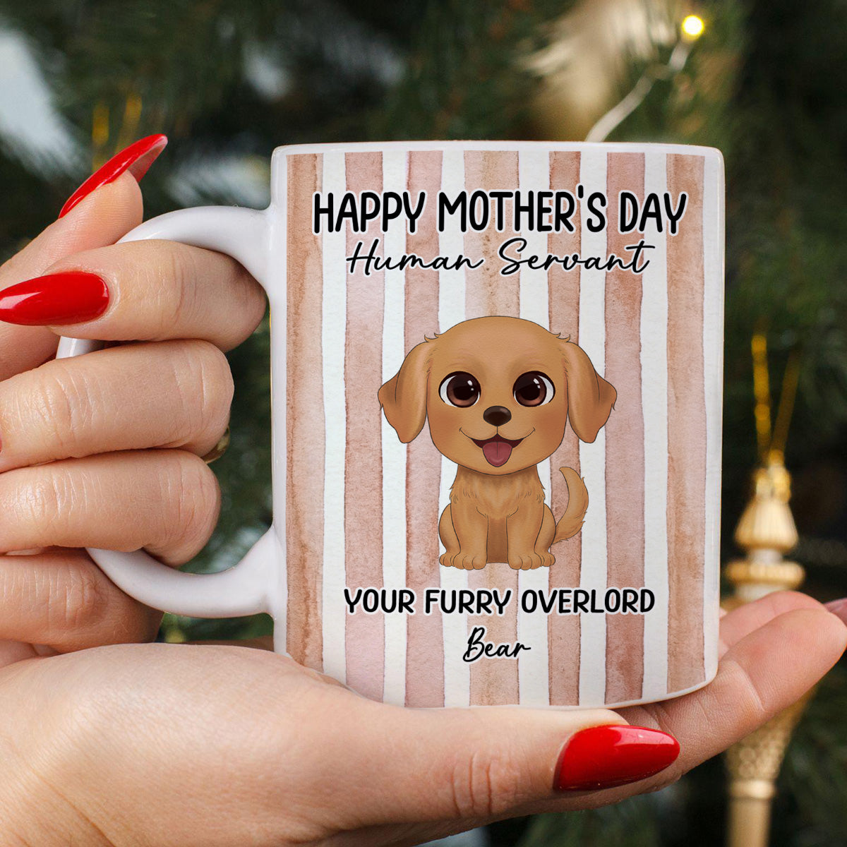 Watercolor Dog Happy Mother's Day Human Servant - Personalized Mug - Funny Mother's Day Gift For Dog Mom, Dog Lovers