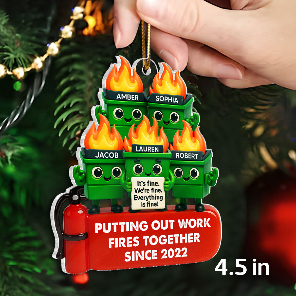 Funny Dumpster Fire Office Chaos - Personalized Acrylic Ornament - Funny Christmas Gift, White Elephant Gift for Coworkers