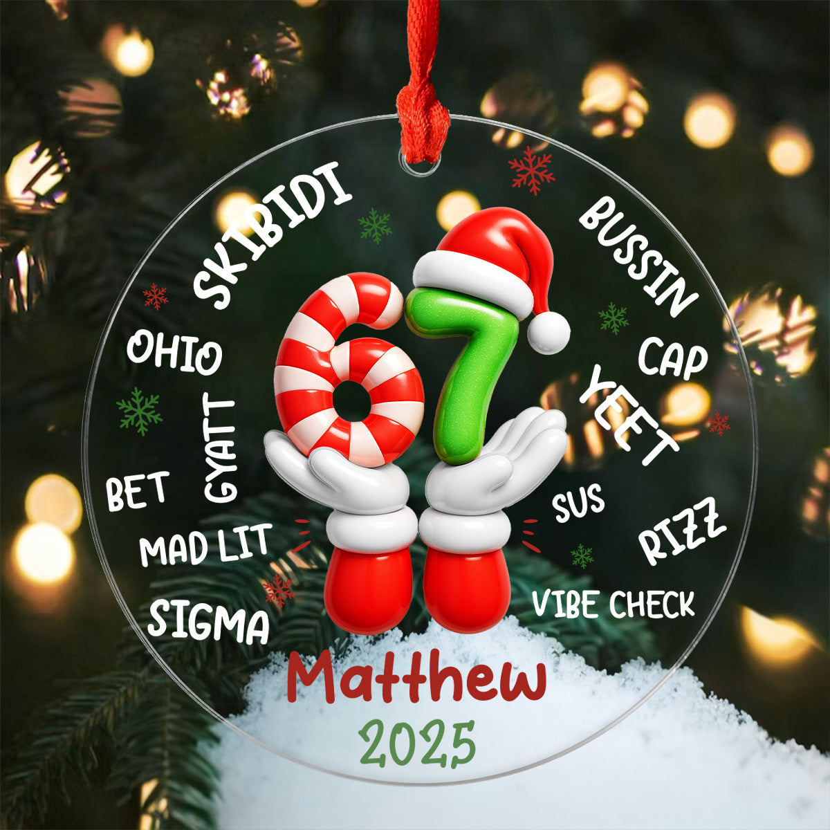 Custom Name Kid Slang Six Seven 3D Effect - Personalized Acrylic Ornament - 2025 Slang, Funny Teen Grandkid, Gen Alpha Christmas Gift
