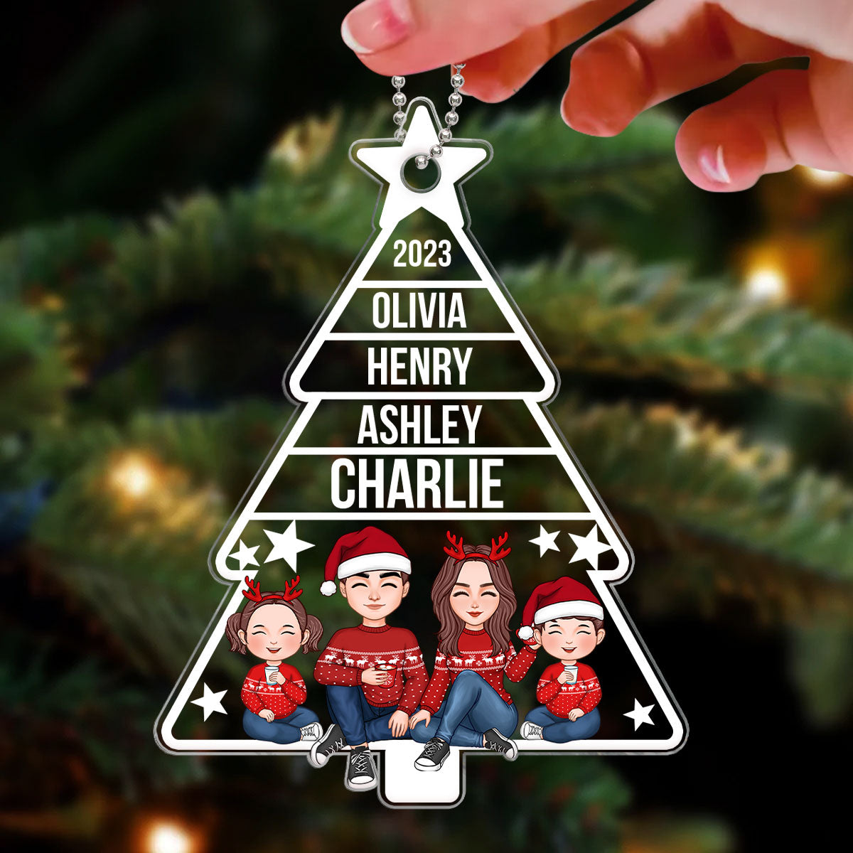 Family Christmas Tree Shaped Personalized Acrylic Ornament