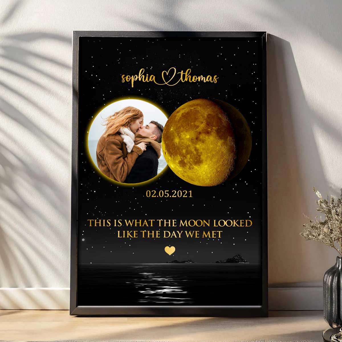 Couple Upload Photo Custom Moon Phases The Day We Met Personalized Poster , Heartfelt Gift For Couple, For Him, For Her, Boyfriend, Girlfriend, Husband, Wife