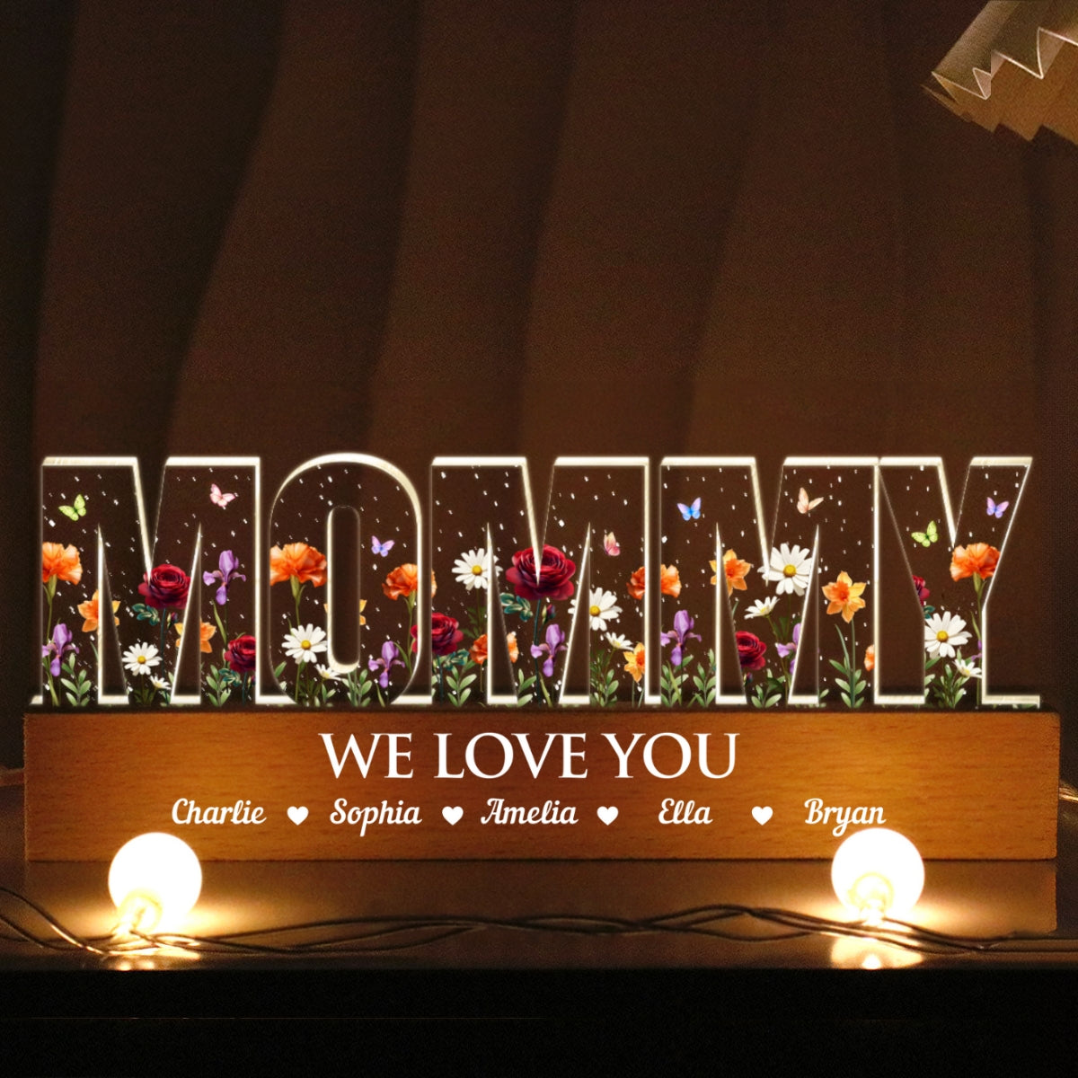 Custom Birth Month Flower Printed - Personalized Acrylic Block LED Night Light - Sentimental Mother's Day Gift for Mom, Grandma
