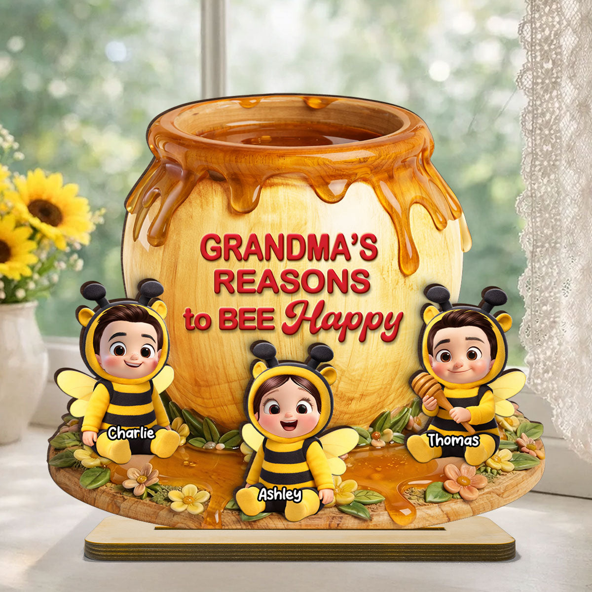 Reasons to Bee Happy - Personalized 2-Layered Wooden Plaque - Heartfelt Mother's Day Gift for Mom, Grandma