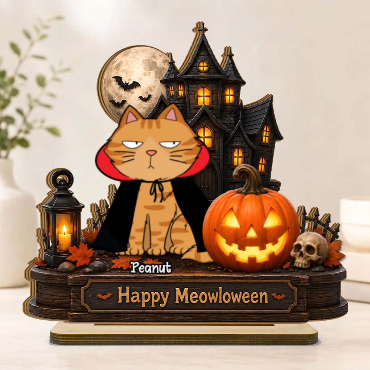 Happy Meowloween  Cats - Personalized 2-Layered Wooden Plaque - Halloween Spooky Decor for Cat Lovers
