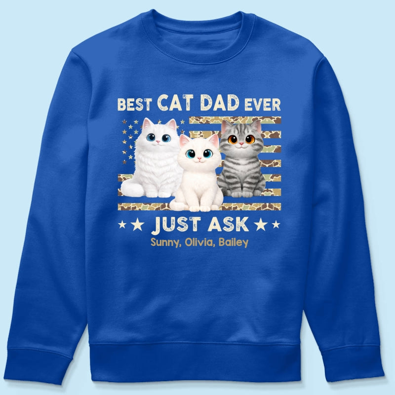Best Cat Dad Ever Trendy Camouflage Pattern Nation Flag  - Personalized Shirt - Father's Day Gift For Cat Dad, Cat Lovers