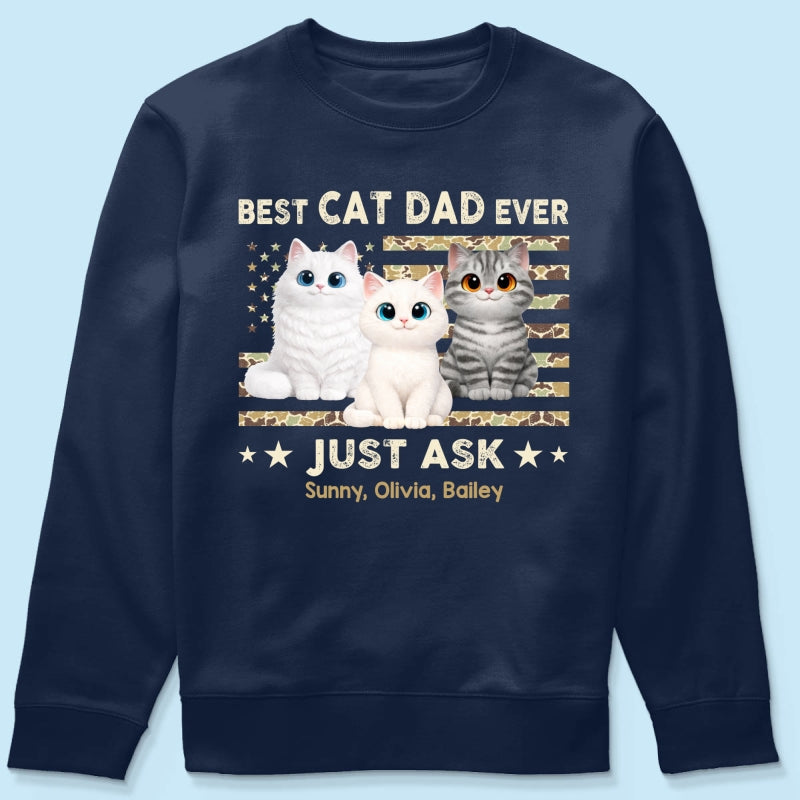 Best Cat Dad Ever Trendy Camouflage Pattern Nation Flag  - Personalized Shirt - Father's Day Gift For Cat Dad, Cat Lovers