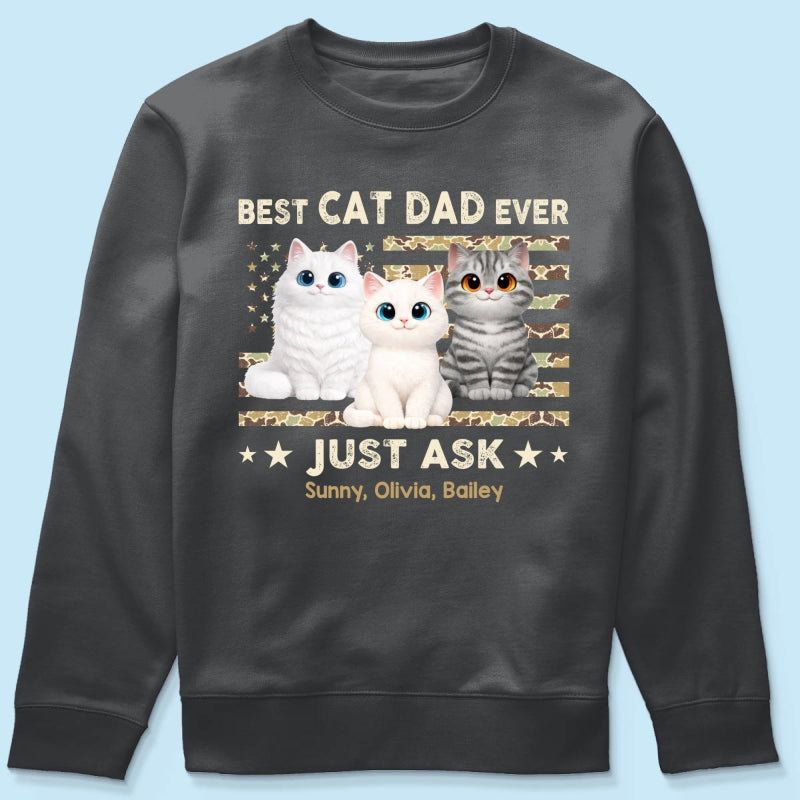 Best Cat Dad Ever Trendy Camouflage Pattern Nation Flag  - Personalized Shirt - Father's Day Gift For Cat Dad, Cat Lovers