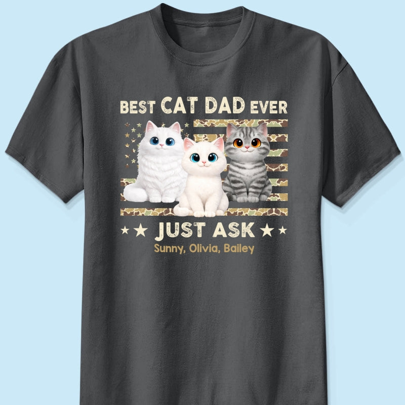 Best Cat Dad Ever Trendy Camouflage Pattern Nation Flag  - Personalized Shirt - Father's Day Gift For Cat Dad, Cat Lovers
