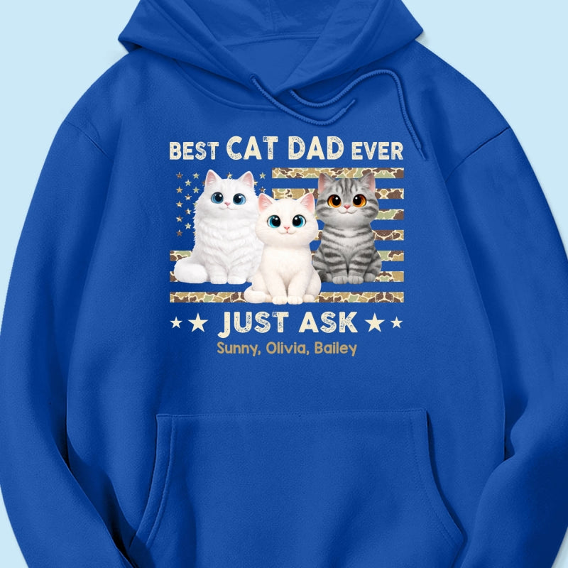 Best Cat Dad Ever Trendy Camouflage Pattern Nation Flag  - Personalized Shirt - Father's Day Gift For Cat Dad, Cat Lovers