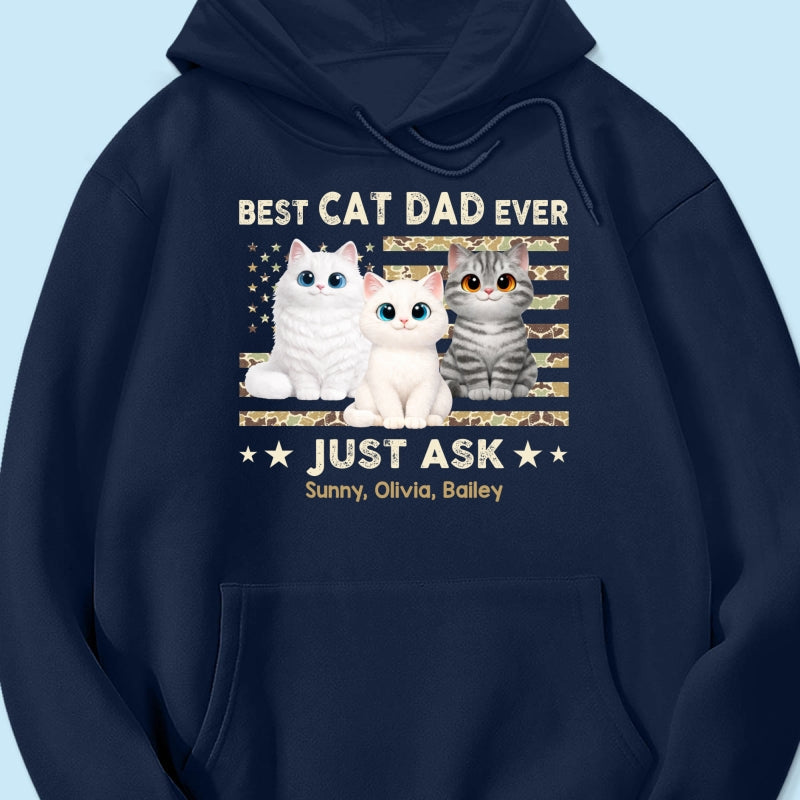 Best Cat Dad Ever Trendy Camouflage Pattern Nation Flag  - Personalized Shirt - Father's Day Gift For Cat Dad, Cat Lovers