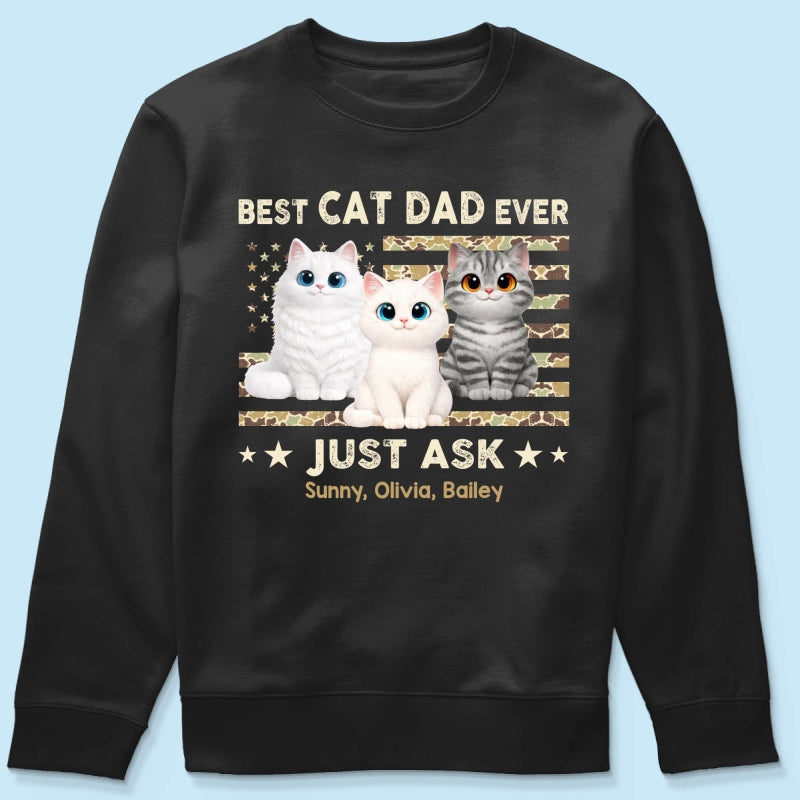 Best Cat Dad Ever Trendy Camouflage Pattern Nation Flag  - Personalized Shirt - Father's Day Gift For Cat Dad, Cat Lovers