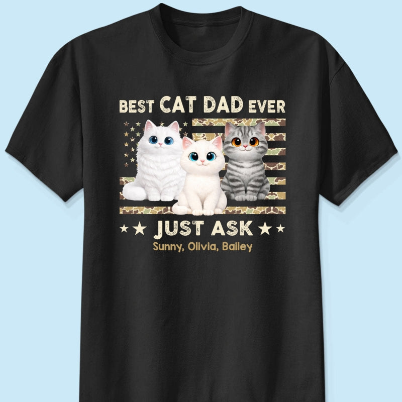 Best Cat Dad Ever Trendy Camouflage Pattern Nation Flag  - Personalized Shirt - Father's Day Gift For Cat Dad, Cat Lovers