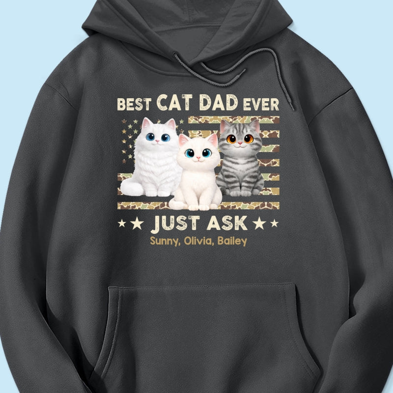 Best Cat Dad Ever Trendy Camouflage Pattern Nation Flag  - Personalized Shirt - Father's Day Gift For Cat Dad, Cat Lovers
