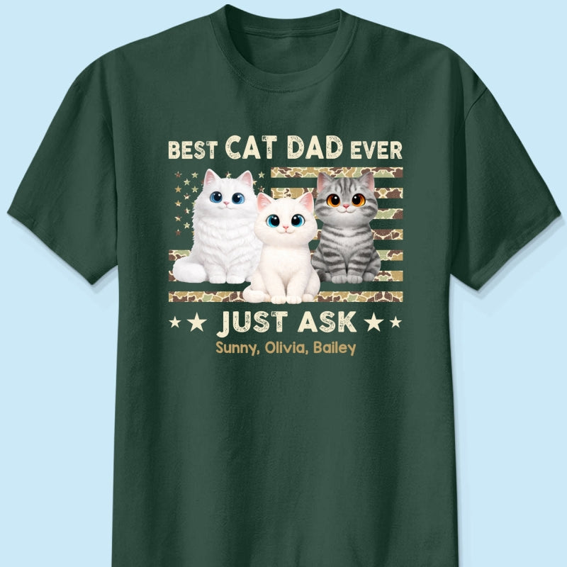 Best Cat Dad Ever Trendy Camouflage Pattern Nation Flag  - Personalized Shirt - Father's Day Gift For Cat Dad, Cat Lovers