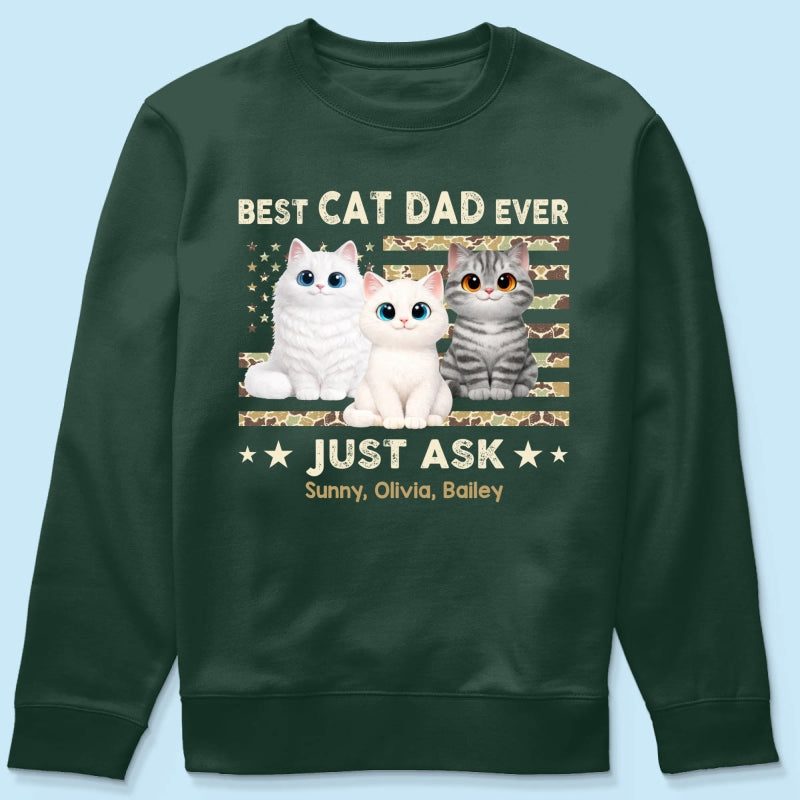 Best Cat Dad Ever Trendy Camouflage Pattern Nation Flag  - Personalized Shirt - Father's Day Gift For Cat Dad, Cat Lovers