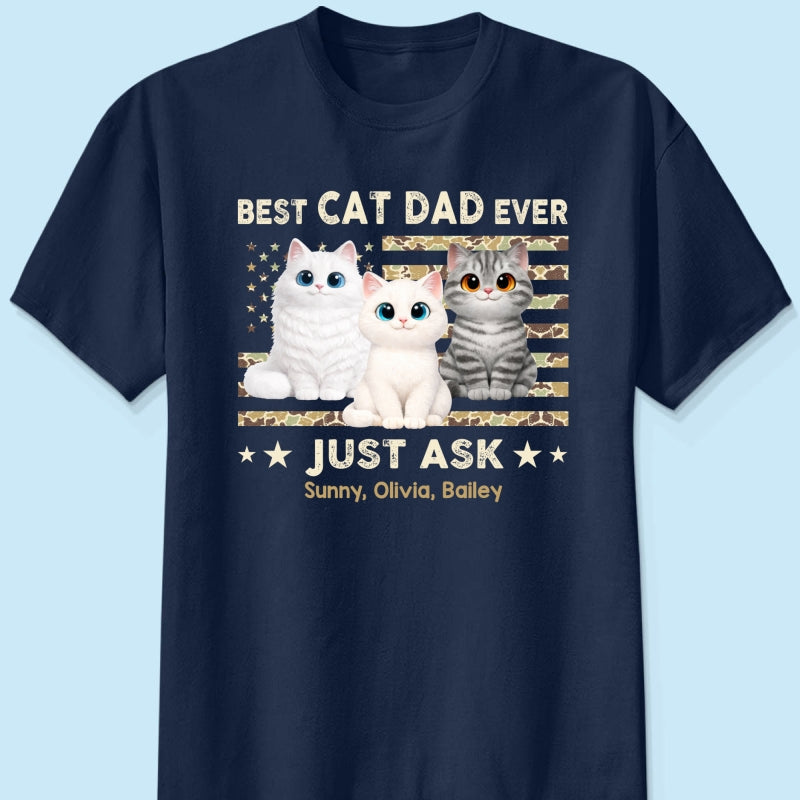 Best Cat Dad Ever Trendy Camouflage Pattern Nation Flag  - Personalized Shirt - Father's Day Gift For Cat Dad, Cat Lovers