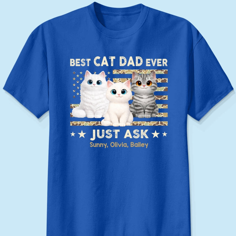 Best Cat Dad Ever Trendy Camouflage Pattern Nation Flag  - Personalized Shirt - Father's Day Gift For Cat Dad, Cat Lovers