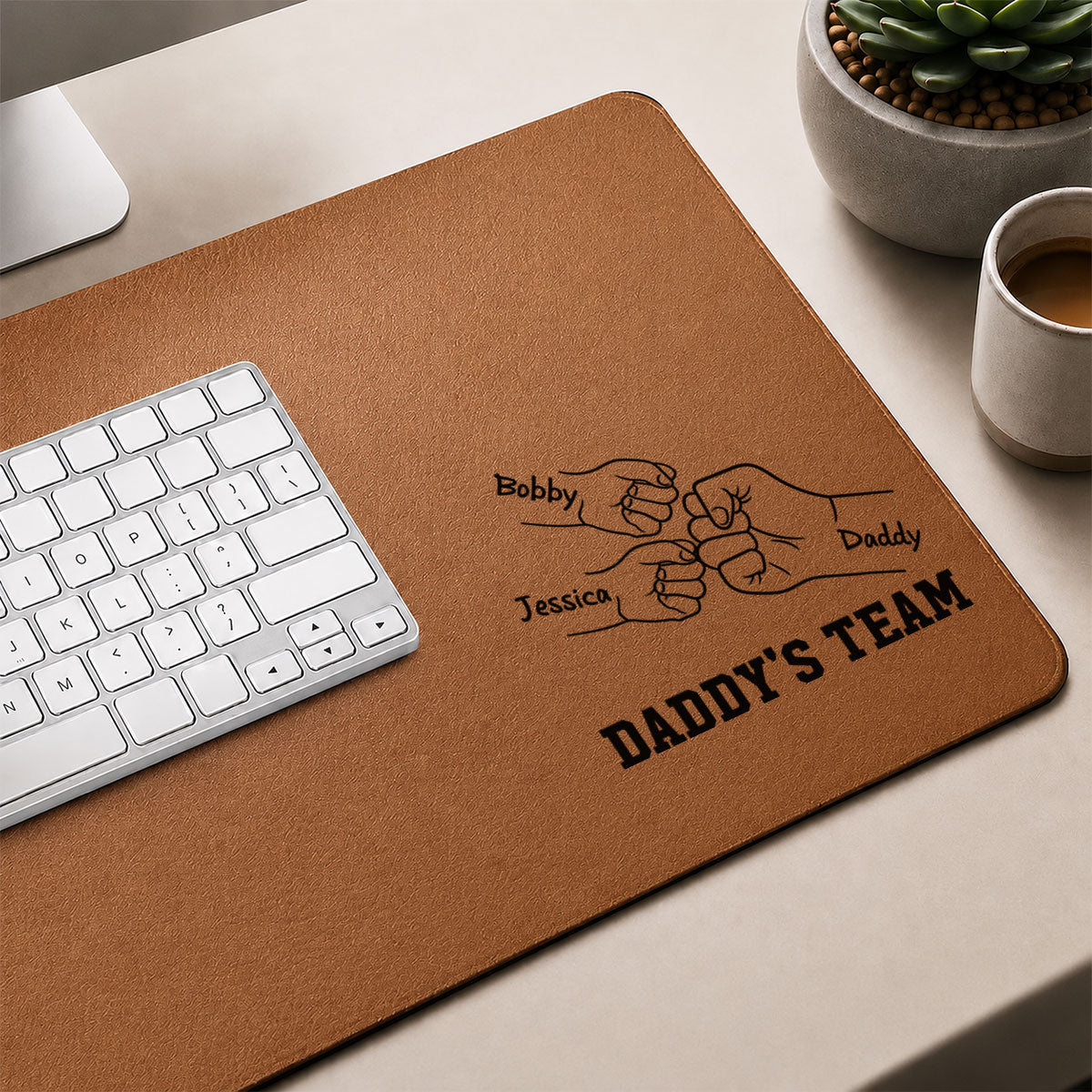 Daddy's Team Fist Bump Outline - Personalized Desk Mat - Father's Day Gift For Dad, Husband