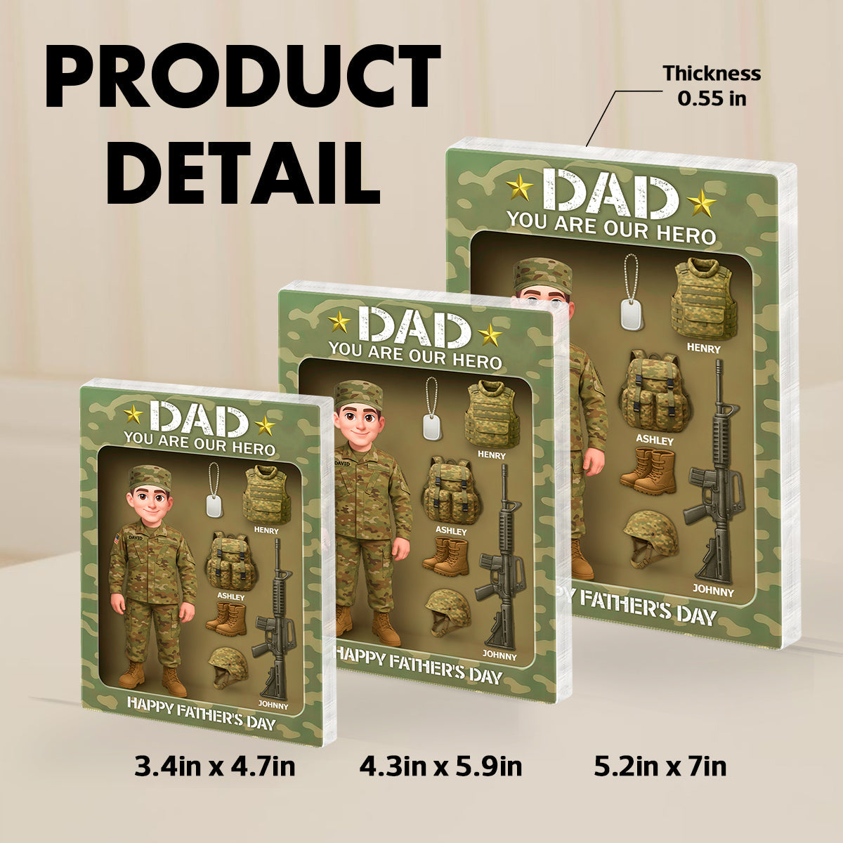 Proud Army Millitary Dad Hero - Personalized Acrylic Block Plaque -  Gift For Marine Dad