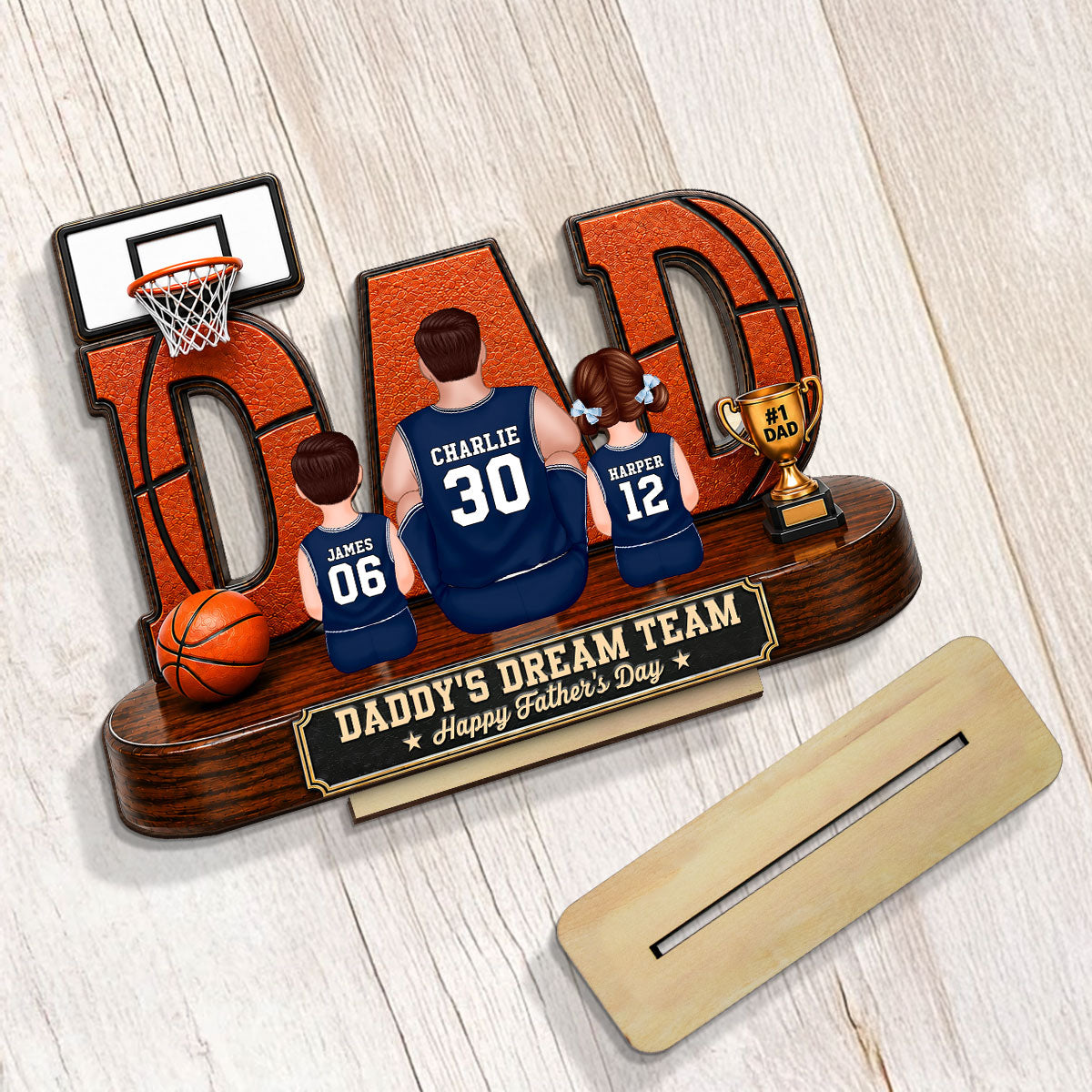 Basketball Dad Legend Daddy's Dream Team - Personalized 2-Layered Wooden Plaque - Unique Trending  Gift For Dad, Husband, Basketball Fans