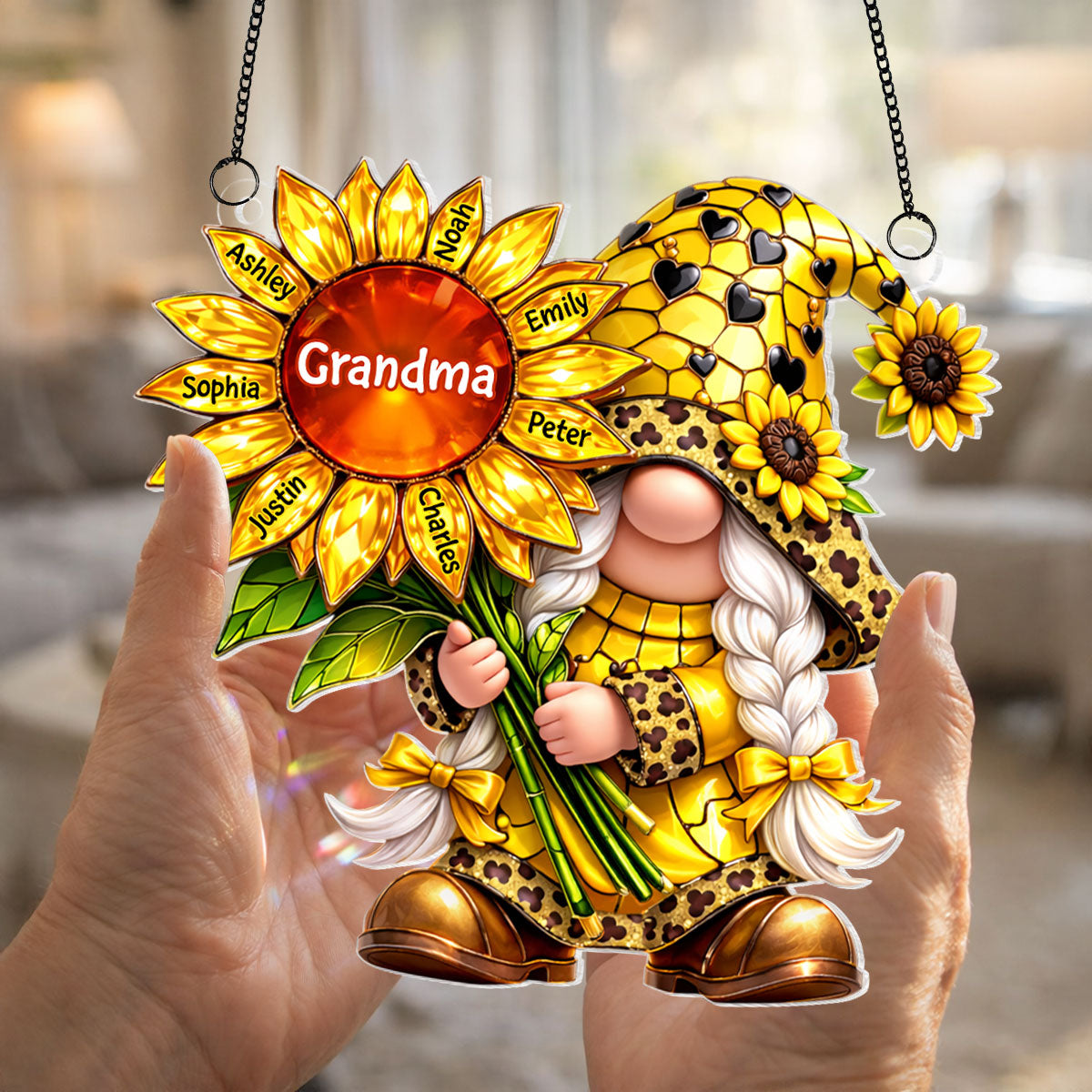 Grandma Gnome Sunflower - Personalized Suncatcher Ornament - Heartfelt Mother's Day Gift for Grandma
