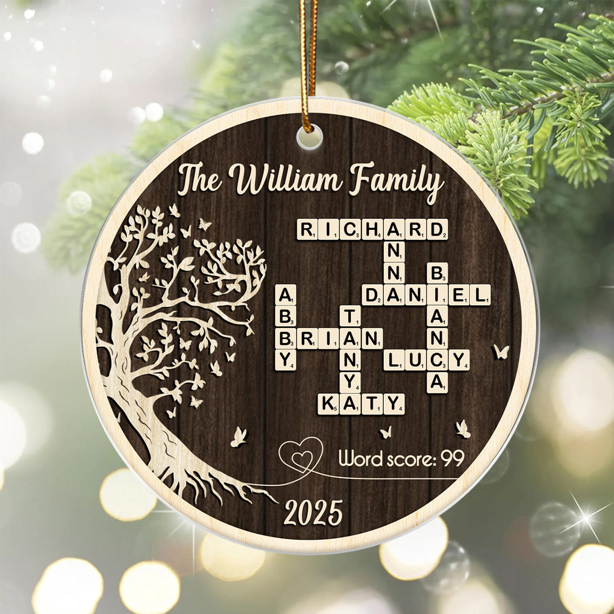 Family Tree of Life Crossword - Personalized Acrylic Ornament - Thoughtful Christmas Gift for Loved Ones