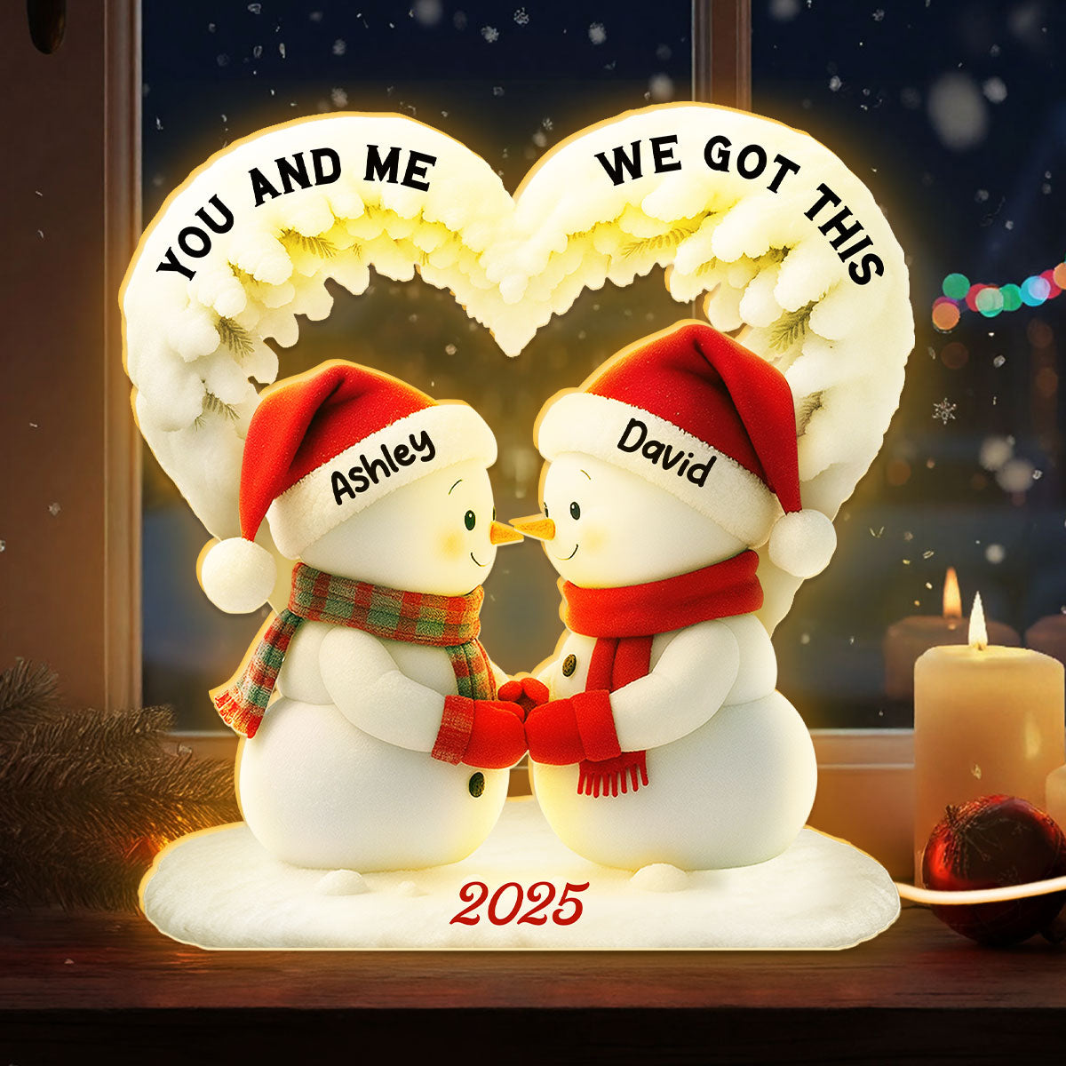 Snowmen Couple From Our First Kiss Till Our Last Breath - Personalized Light Box - Christmas Gift for Couples