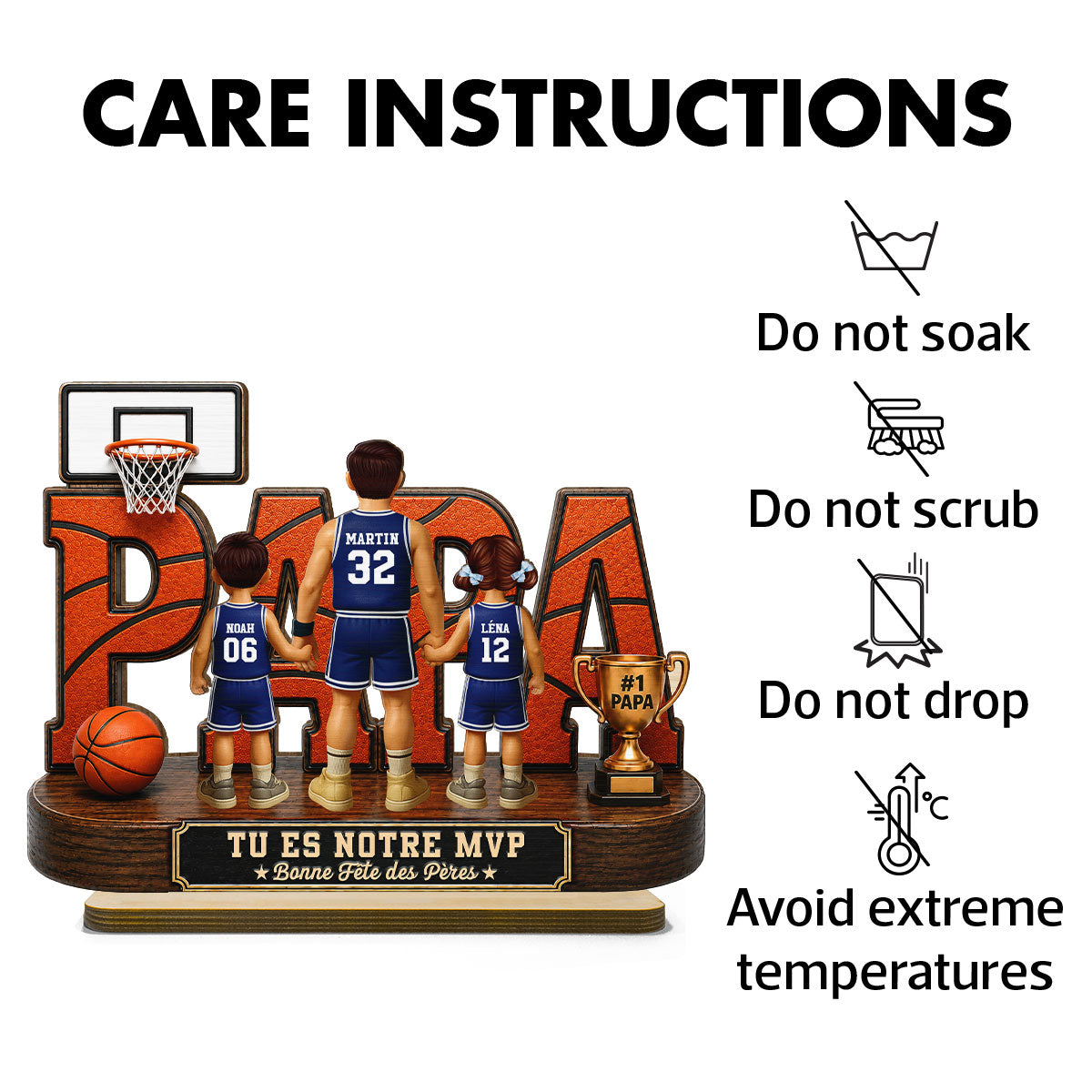 Papa basketteur légendaire - Tu es notre MVP - Plaque personnalisée en bois 2 couches - Cadeau de Fête des Pères pour papa, mari et fans de basketball