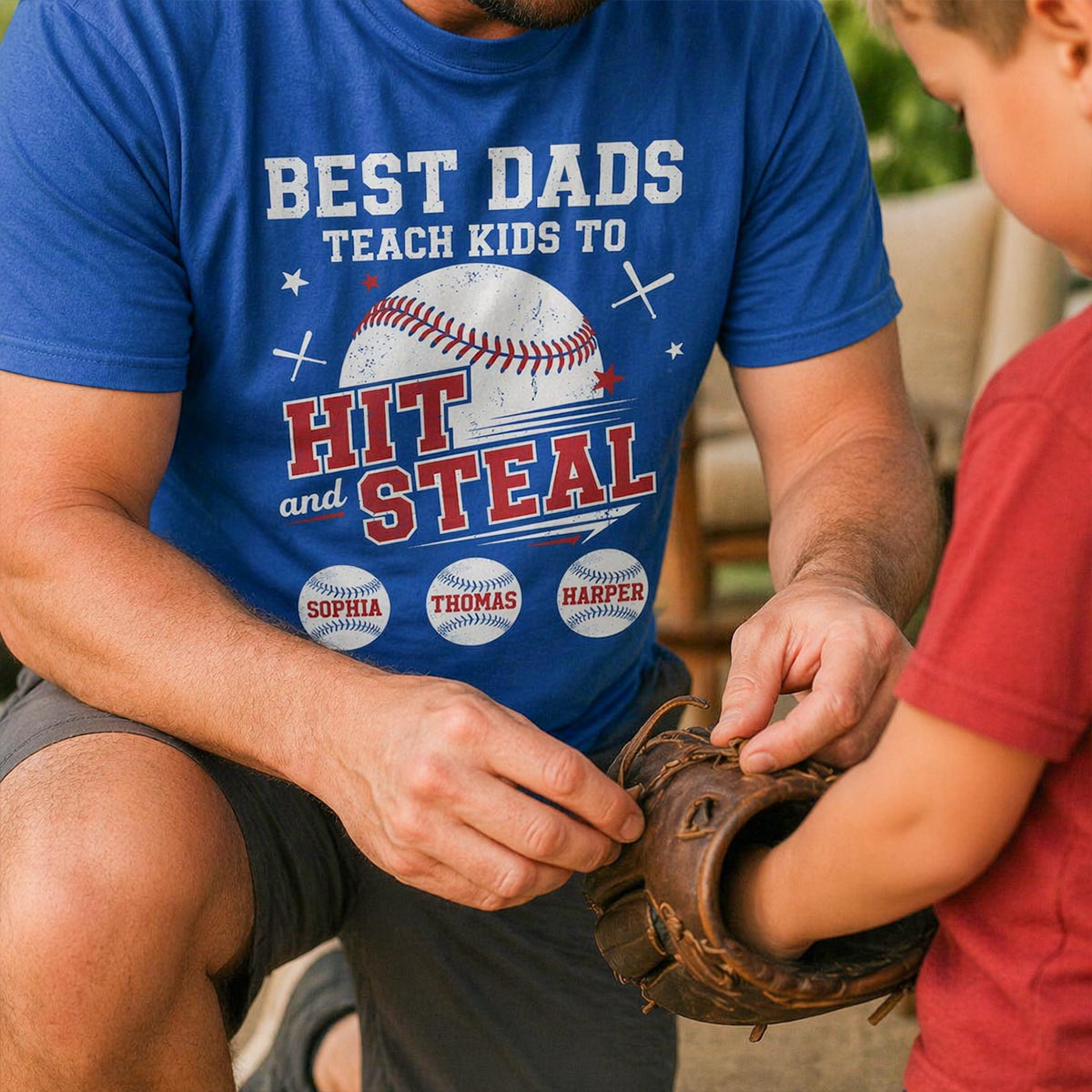 Best Dads Teach Kids To Hit & Steal - Personalized Shirt - Father's Day Gift For Baseball Dad, Husband