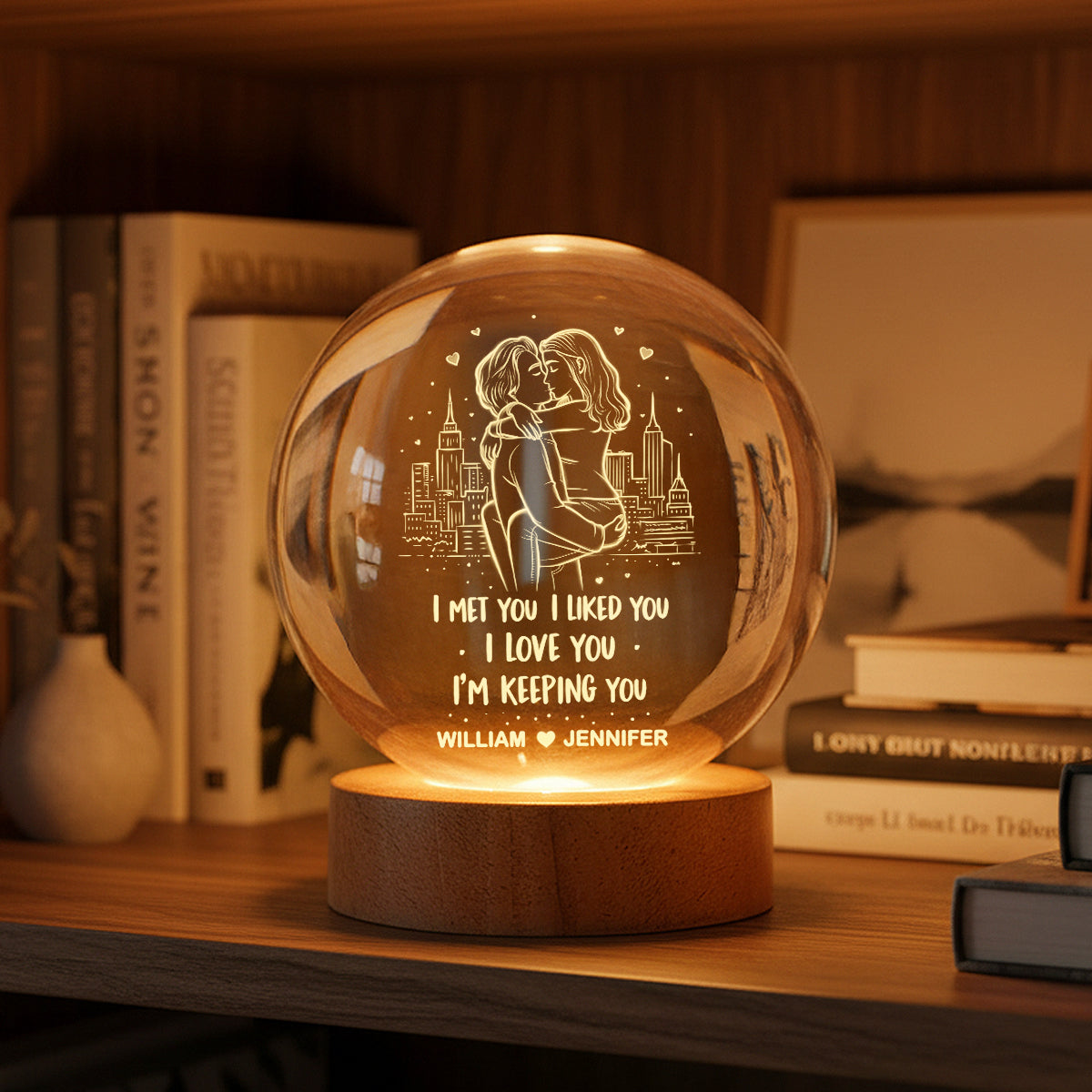 I Met You I Liked You I'm Keeping You - Personalized Crystal Ball LED Night Light - Heartfelt Valentine's Day Gift for Her, for Him