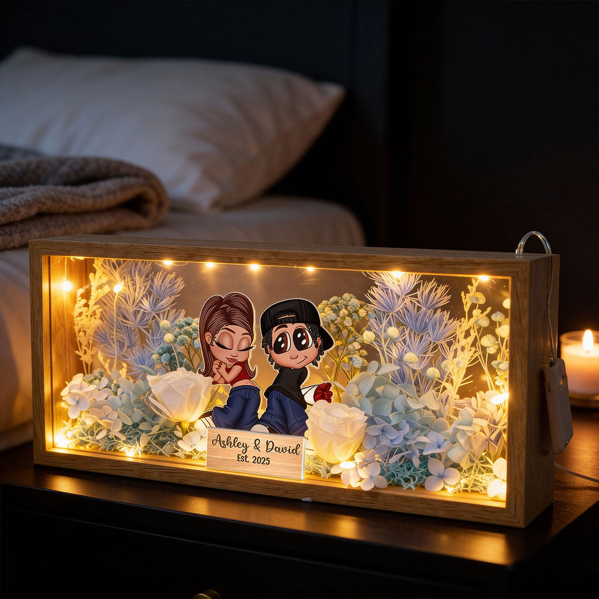 Eternal Love Y2K Couple - Personalized DIY Flower Shadow Box LED Night Light - Valentine's Day Gift, Anniversary Gift, Wedding Gift For Couple, For Him, For Her