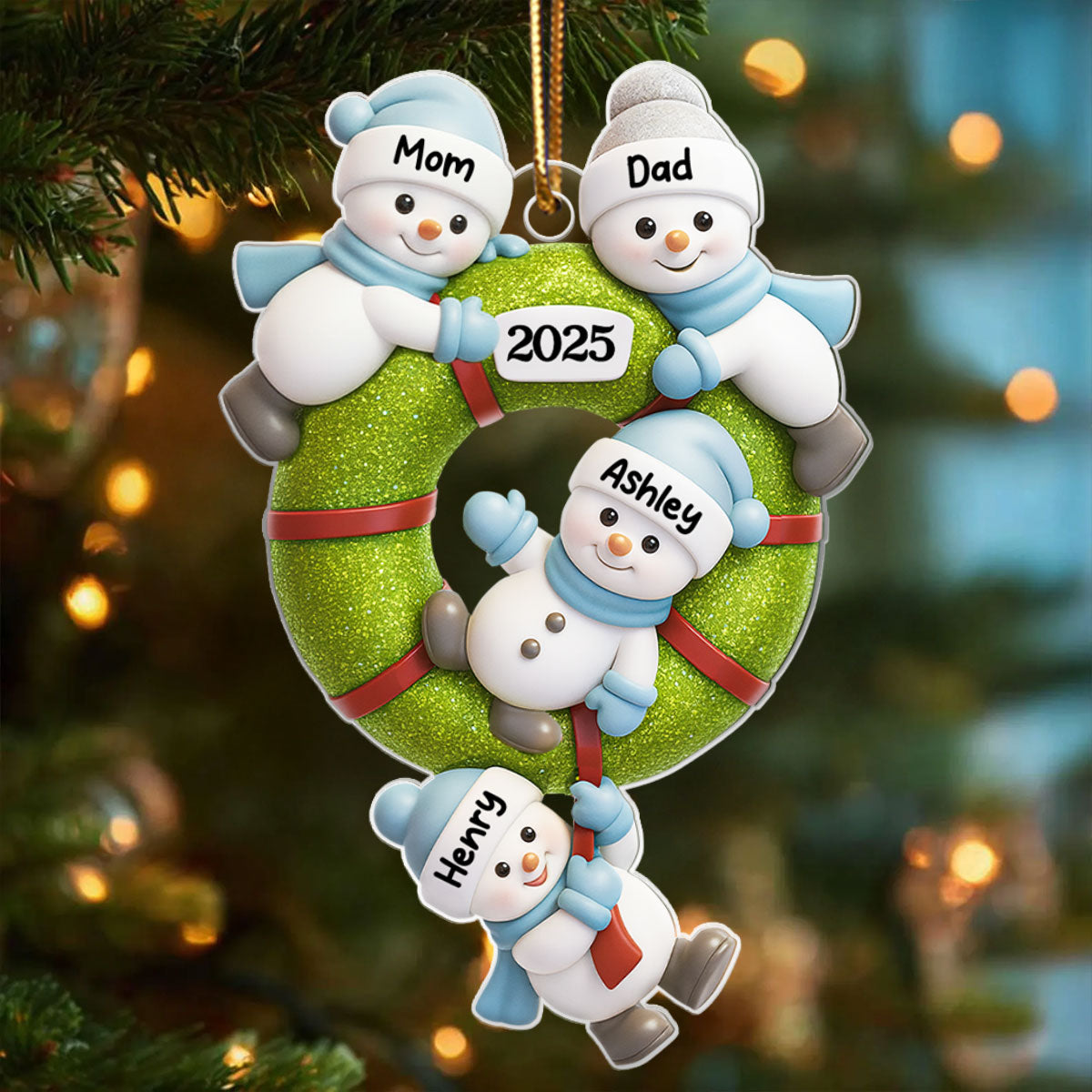 Cute Snowman Family - Personalized Acrylic Ornament - Christmas Gift for Family