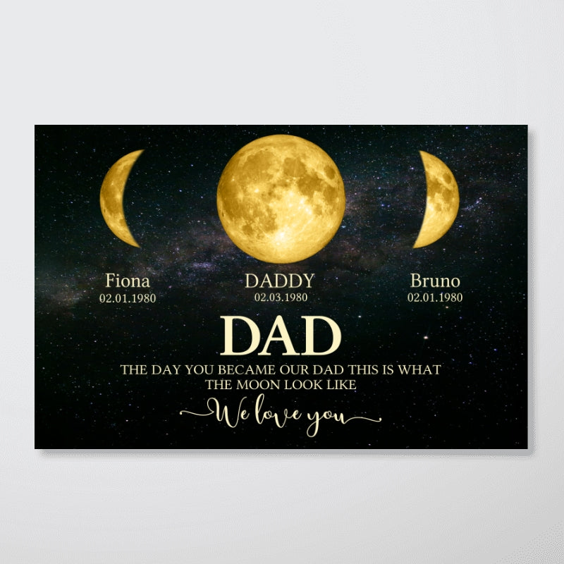 Custom Moon Phase with Kids Names, The Day You Became My Dad Mom - Personalized Poster - Gift for Dad, Mom