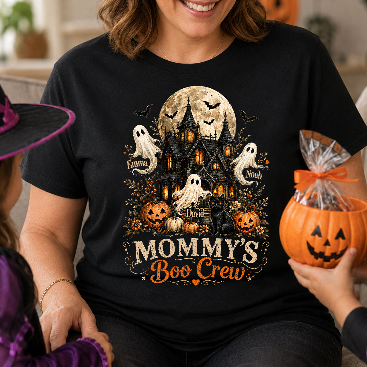 Mommy's Boo Crew Halloween Haunted House - Personalized Shirt - Gift for Mom, Wife