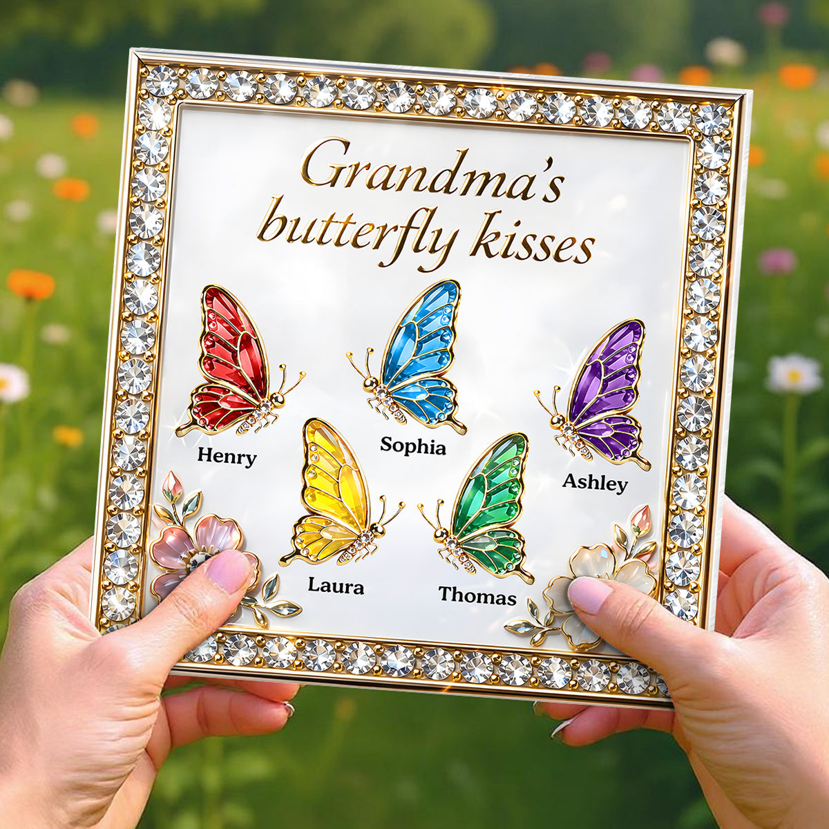 Grandma's Butterfly Kisses - Personalized Acrylic Block Plaque - Mother's Day Gift for Mom, Grandma, Wife